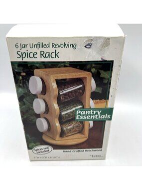 Lipper Spice Rack 6 Glass Jars Beechwood Pantry Essentials
